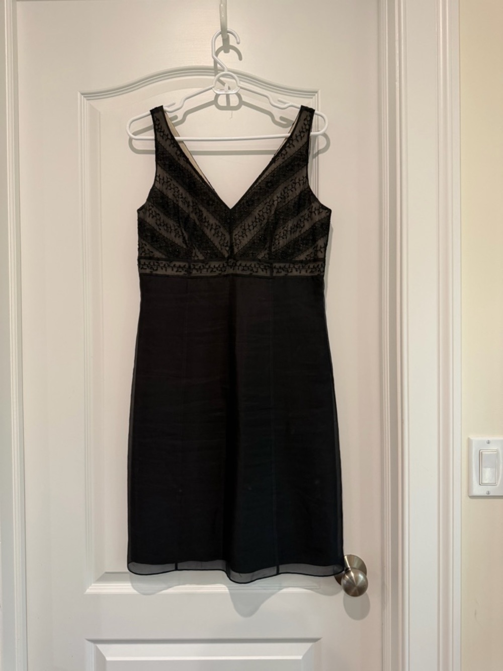 Ann Taylor Black V-Neck Lace Bodice Midi Dress